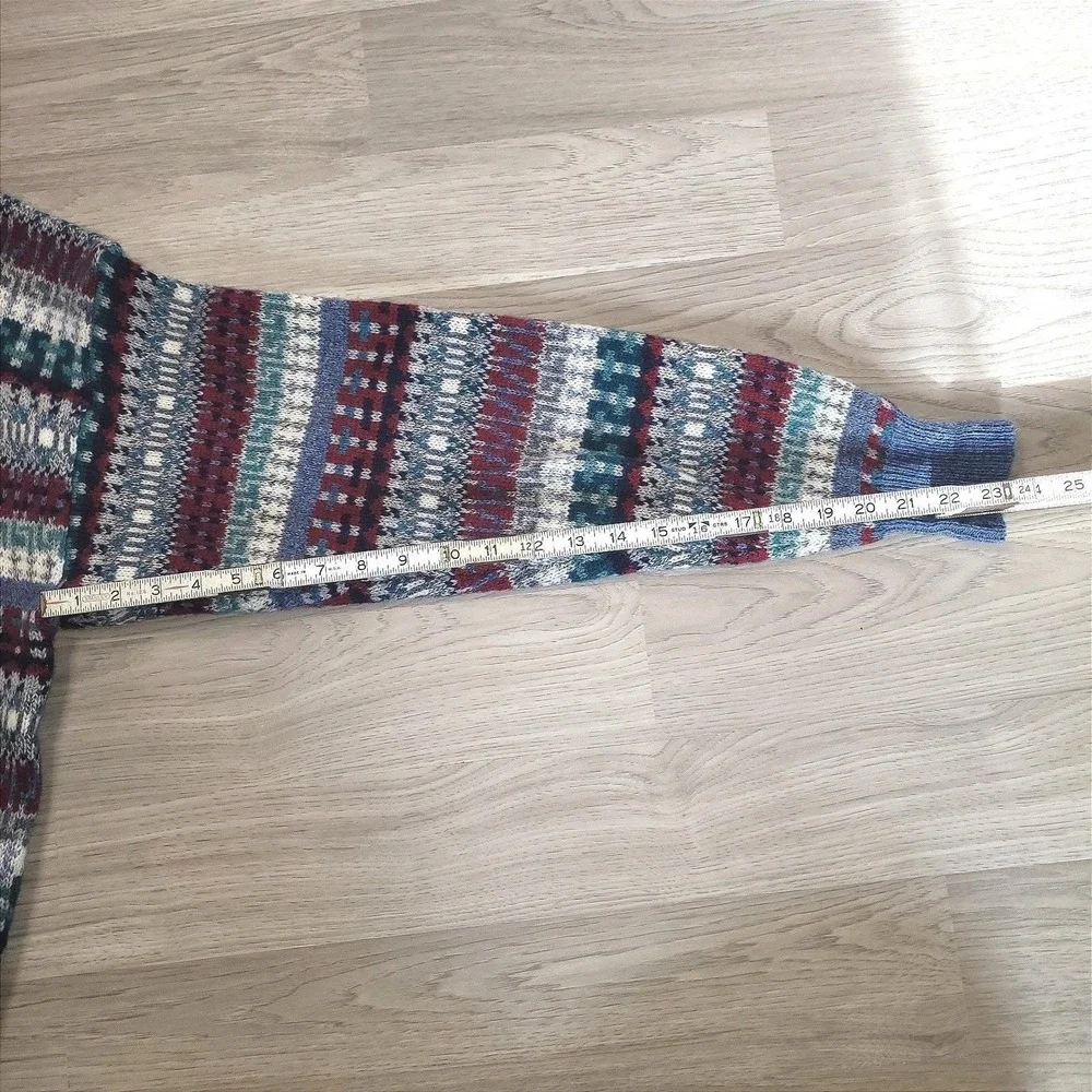 Vintage Amana Mens Blue Fair Isle Academia Teacher 100% Wool Crewneck Sweater M